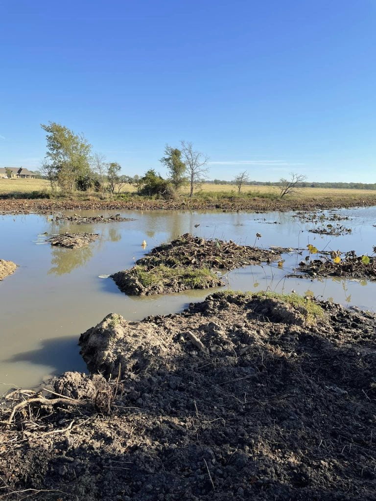 Water drainage area and pond created during land development